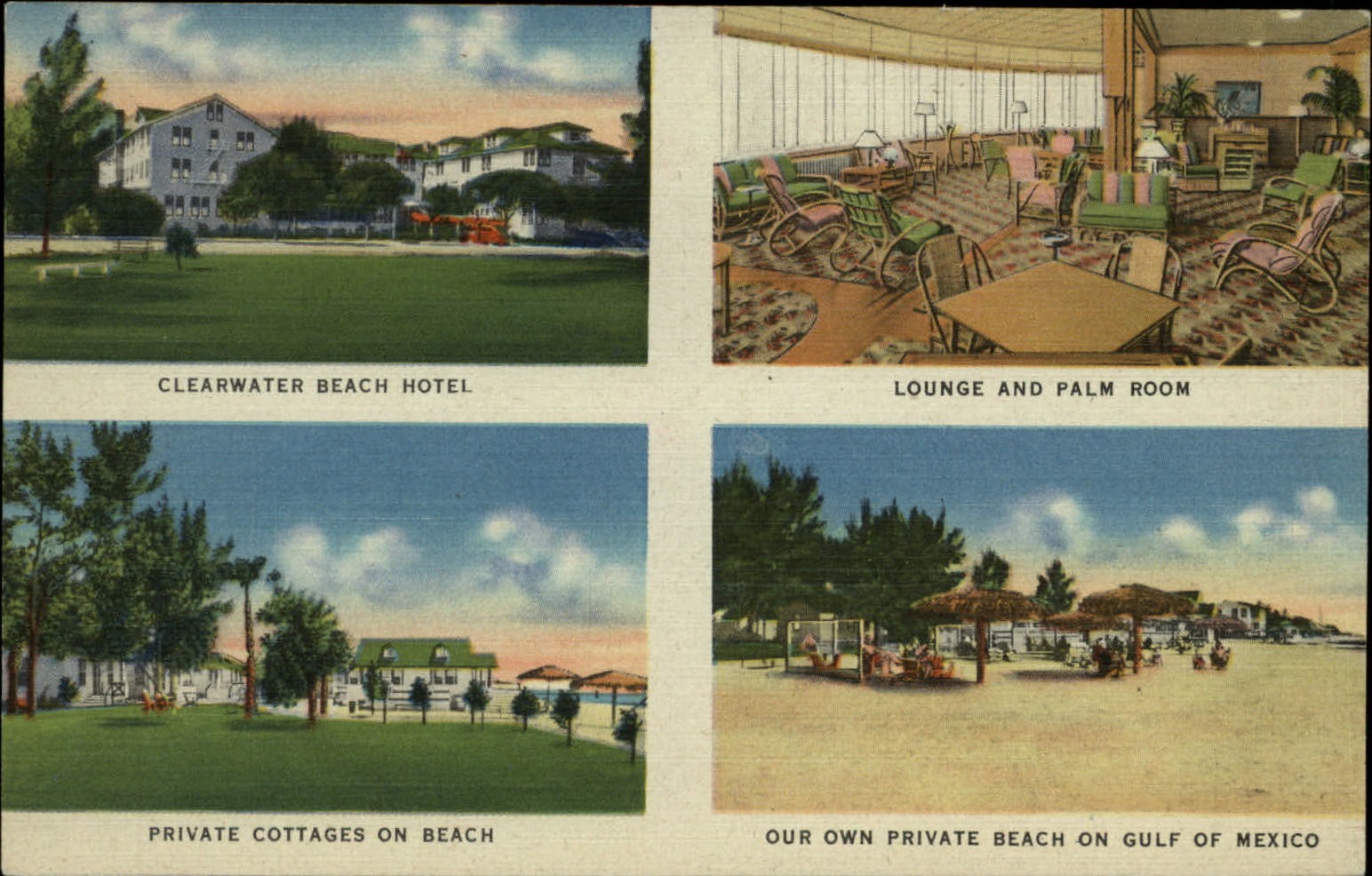 Clearwater Beach Hotel ~ cottages lounge Palm Room private beach 1940s Florida Clearwater Beach Hotel ~ cottages lounge Palm Room private beach 1940s Florida