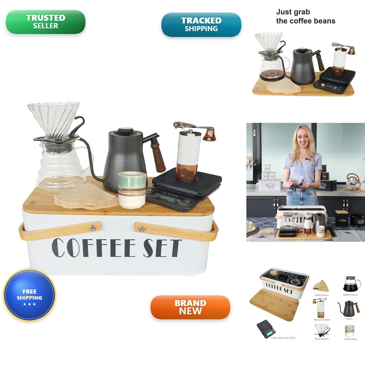 SOTECH Pour Over Coffee Maker Set with Portable Metal Box