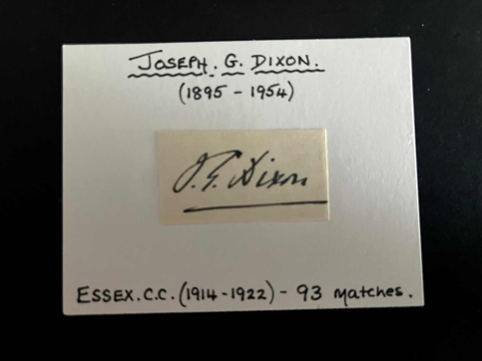JOSEPH G DIXON  - FORMER ESSEX CRICKETER - SIGNED CARD