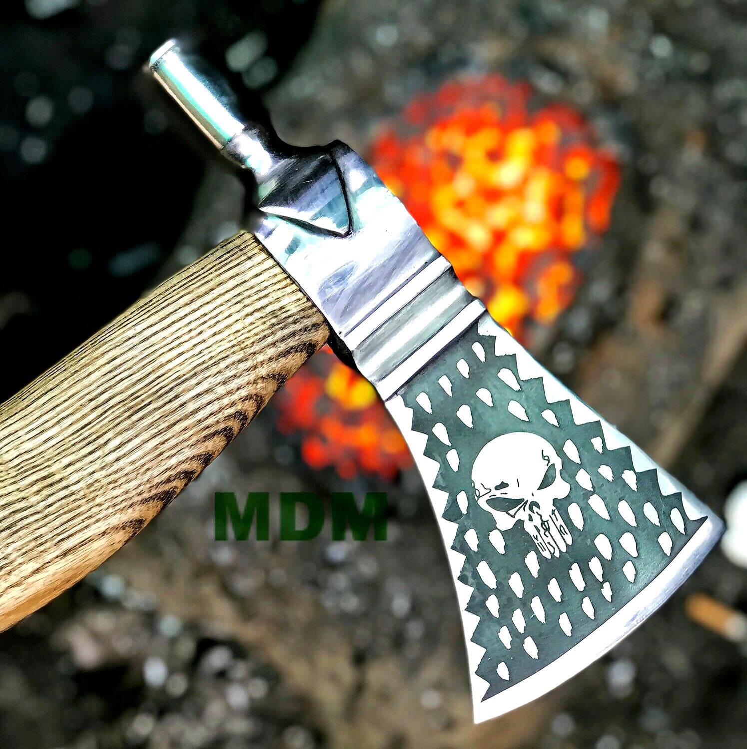 ANTIC Goosewing Bearded Broad Hatchet Axe Head Handmade Forged Rare Skull Etched