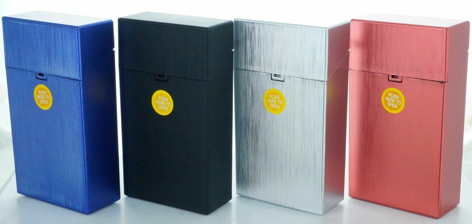 4 Pack 100' Push-to-Open Plastic Cigarette Case w/ Mettallic Finish Design