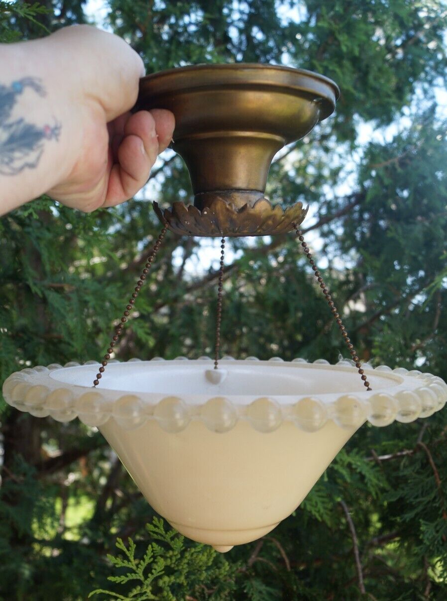 Antique 1920s Flush Mount Ceiling Fixture LIGHT / Lamp - With Shade - REWIRED