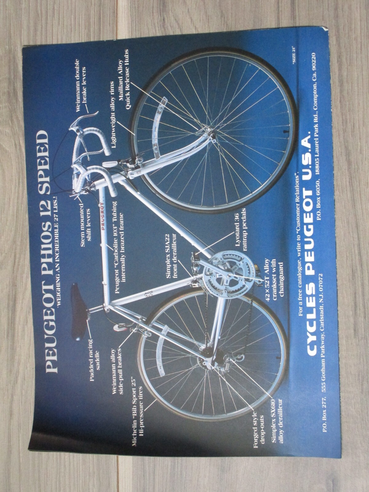 Vintage Original 1982 Peugeot PH10s 12 Speed 2 Page Ad