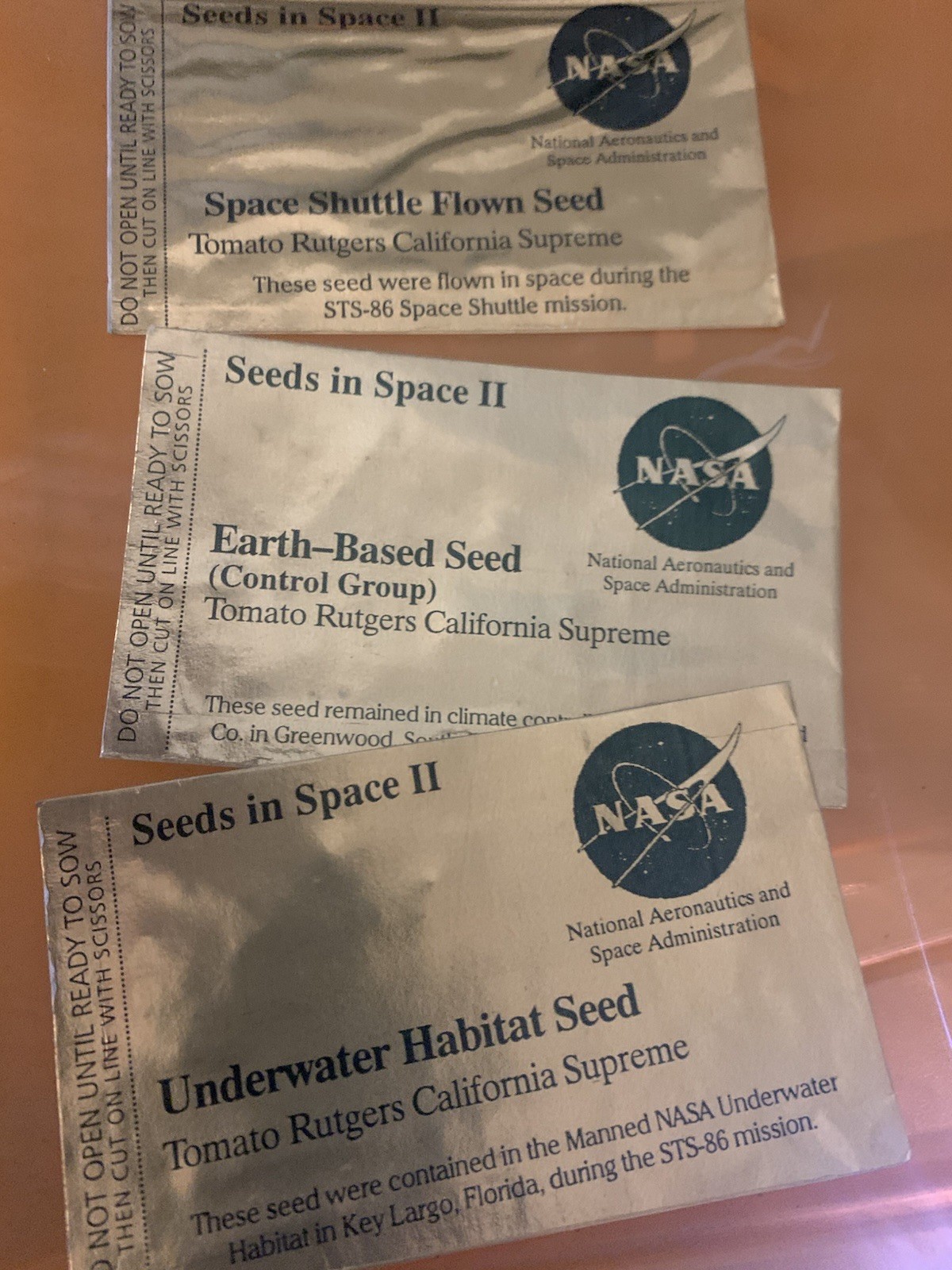 NASA Seeds in Space II set of 3 packages. Earth, Under Water, and Space tomatoe