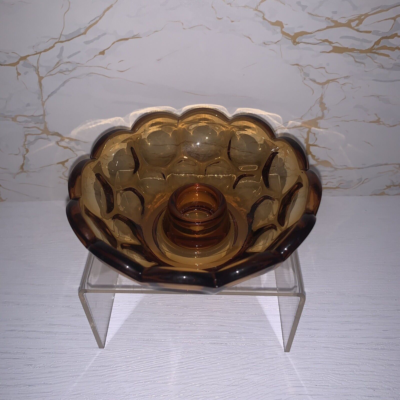 Vintage Amber Glass Taper Candlestick Candle Holder MCM Decor