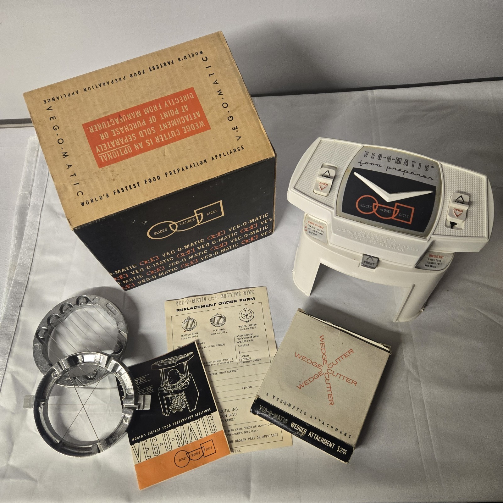 Vintage 1961 Veg-O-Matic Slicer & Dicer and RARE WEDGER Original Box Manual 1961