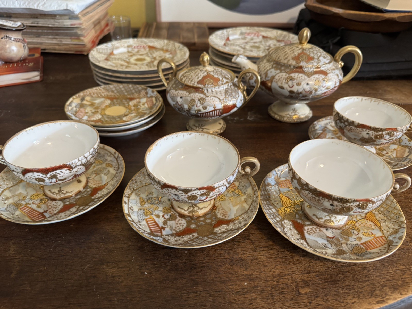 Antique Meiji  Kutani  Satsuma Tea Set Signed 1890s-1911 Morimura Plates 25 pcs