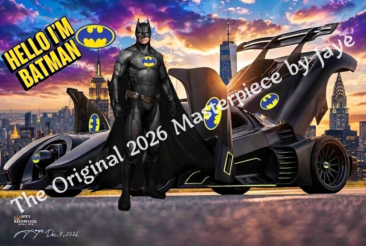 The new Batman 2026 and batmobile in NYC Art Print by Jaye Metcalfe