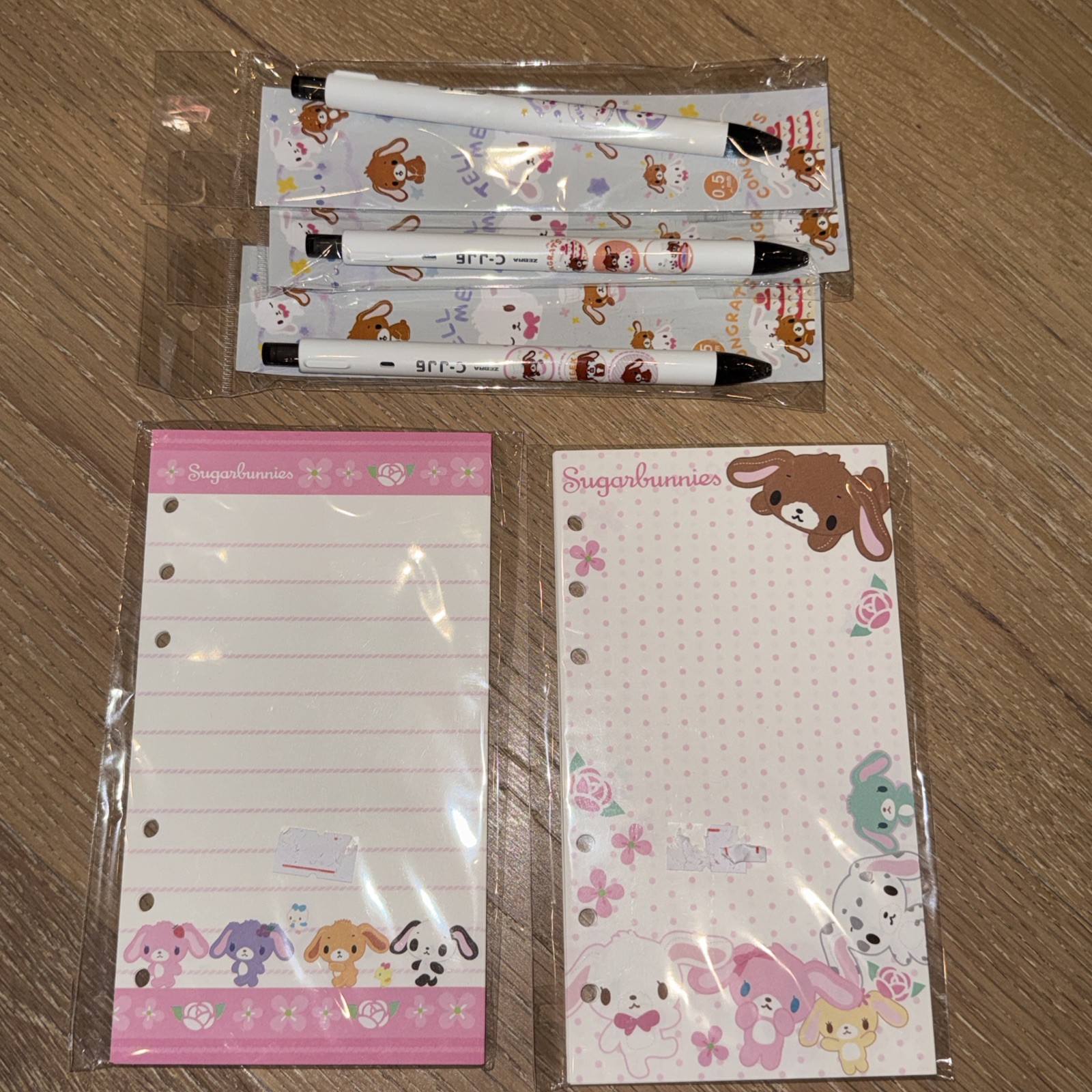San-X Sugarbunnies Bundle a6 Binder Paper Refills, 3 Pens New San-X Sugarbunnies Bundle a6 Binder Paper Refills, 3 Pens New