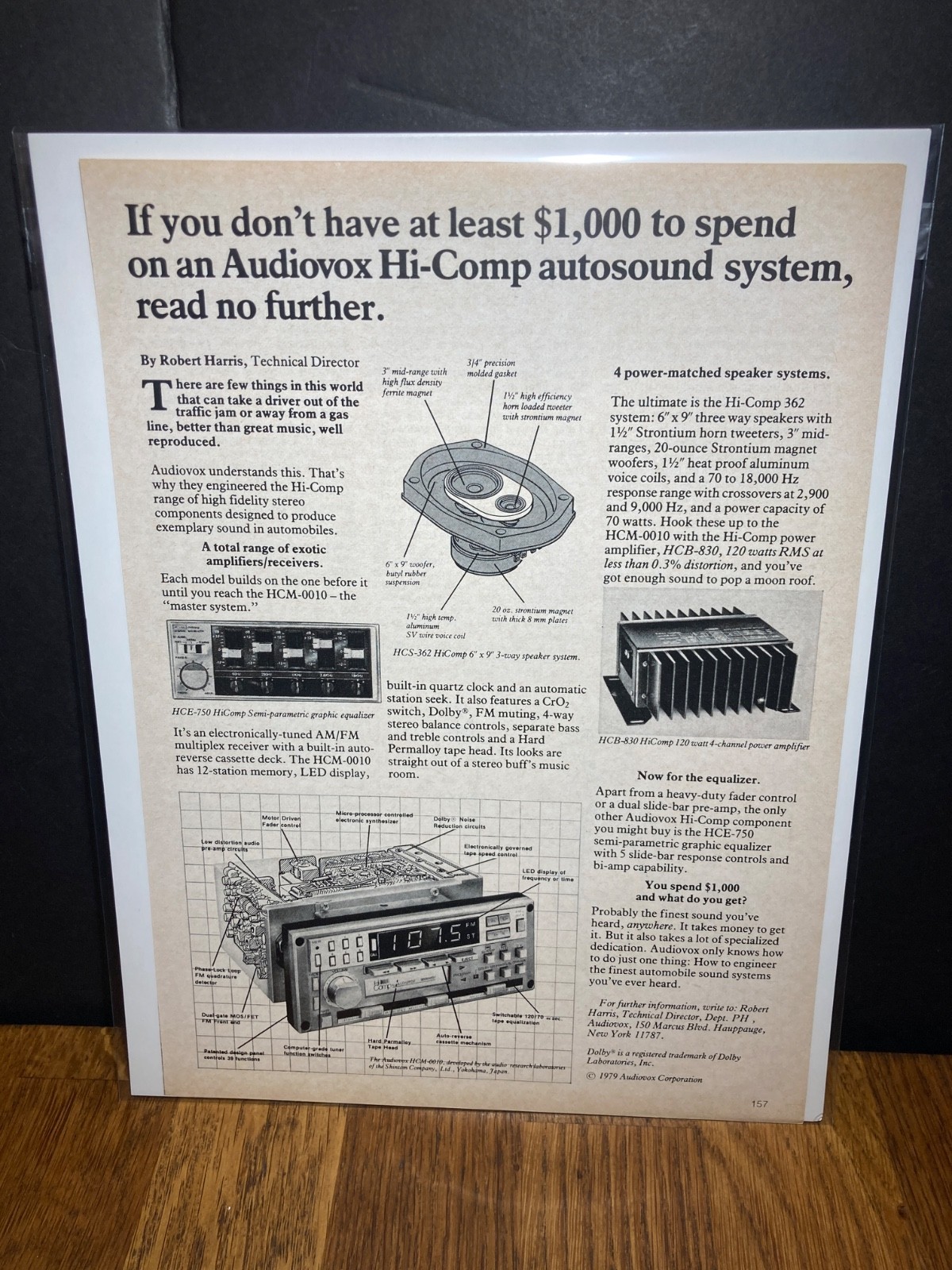 1980  Vintage  Original Print Ad     Audiovox  Hi Comp  Auto sound System   RARE