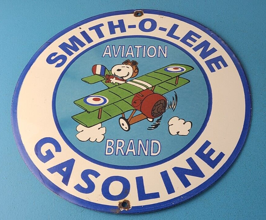 Vintage Smith-O-Lene Gasoline Sign - Aviation Service Gas Pump Porcelain Sign