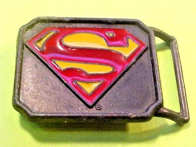 Superman DC Comics Brass and Enamel Belt Buckle by Lee 1944 USA BBB1