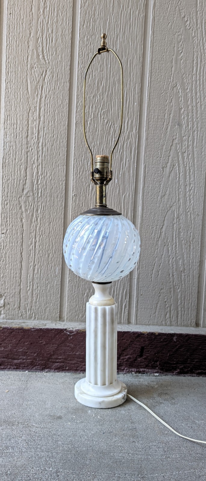 Vintage MCM Italian Murano Opalescent Art Glass Swirl Marble Column Table Lamp