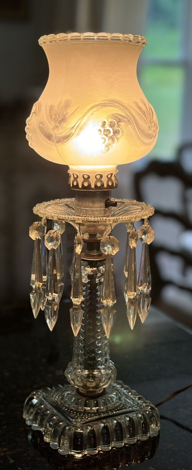 Vanity Dress Glass Boudoir Lamp MCM Hollywood Regency with Prisms VINTAGE