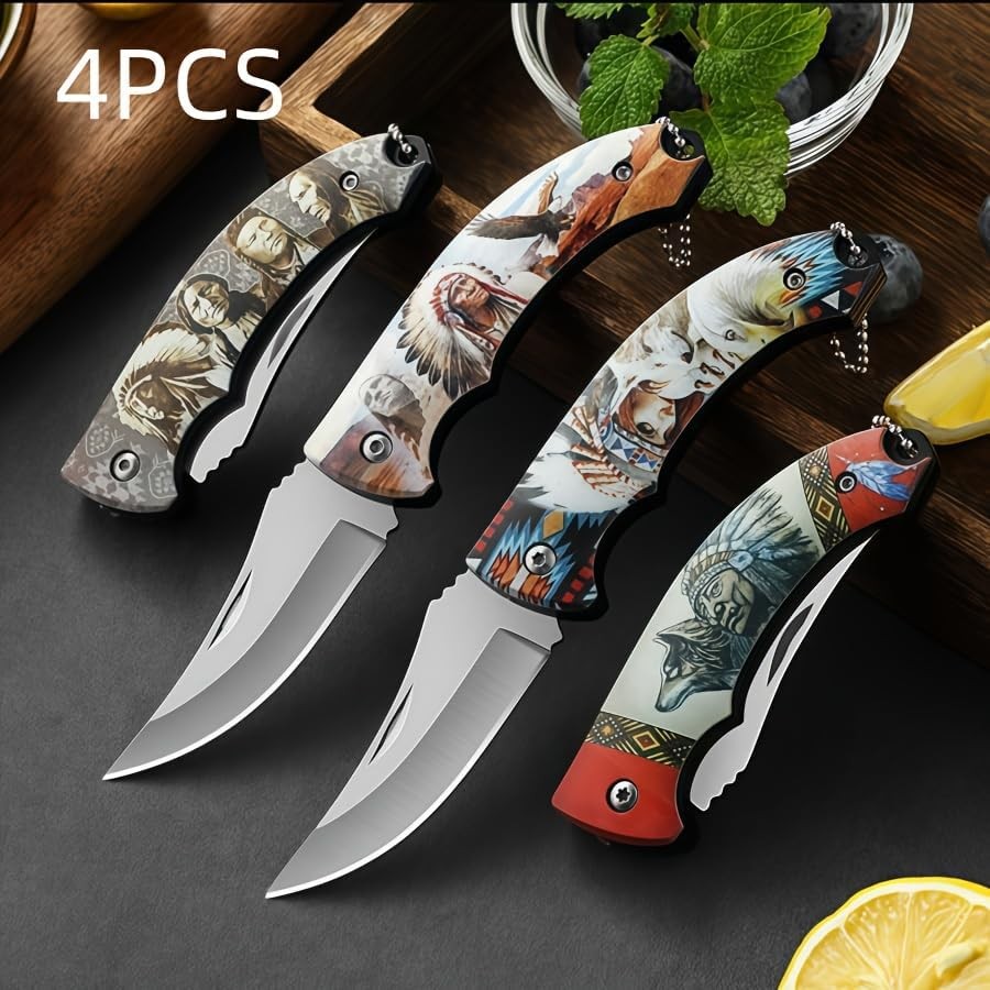 2026 Collector's edition folding knives,Native American art motifs,4-piece set 2026 Collector's edition folding knives,Native American art motifs,4-piece set