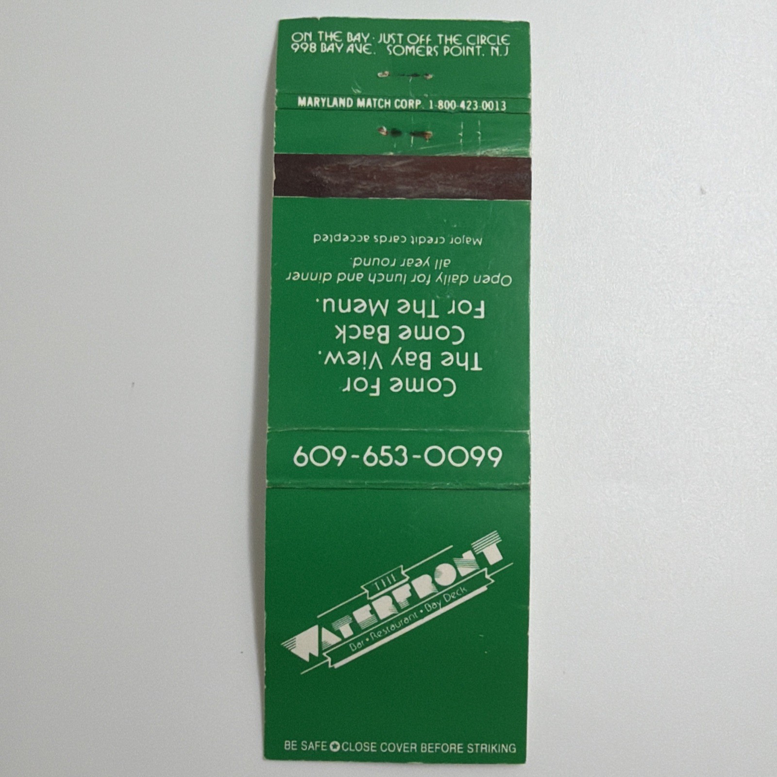 The Waterfront Restaurant Matchbook Cover Vintage Somers Point New Jersey NJ The Waterfront Restaurant Matchbook Cover Vintage Somers Point New Jersey NJ