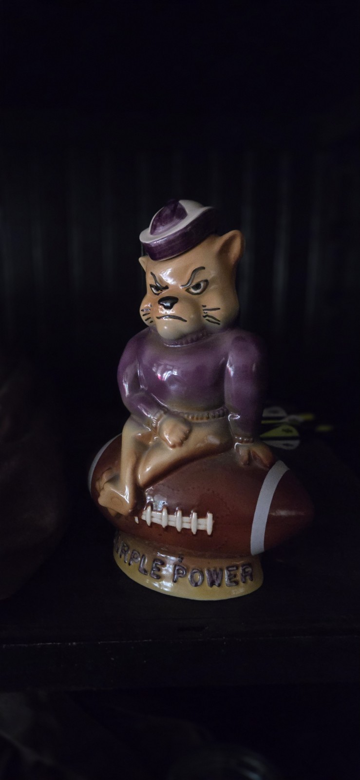 RARE Willie The Wildcat Purple Power Whiskey Decanter  1971 Football JSU