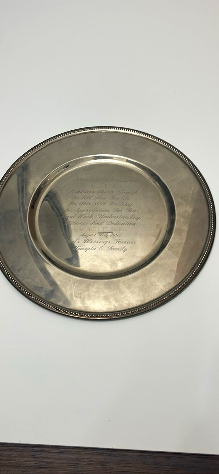 Silver Plate Engraved Presentation Plate Serving Tray Platter