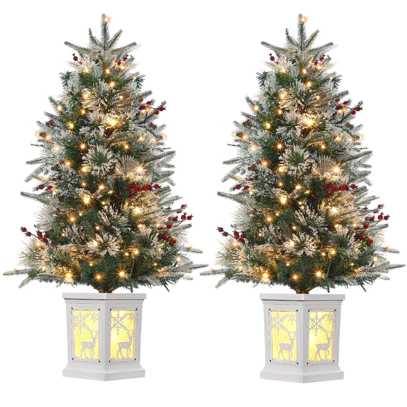 3ft Pre-Lit Snow Flocked Artificial Christmas Tree w/ Base Battery Operated 2pcs