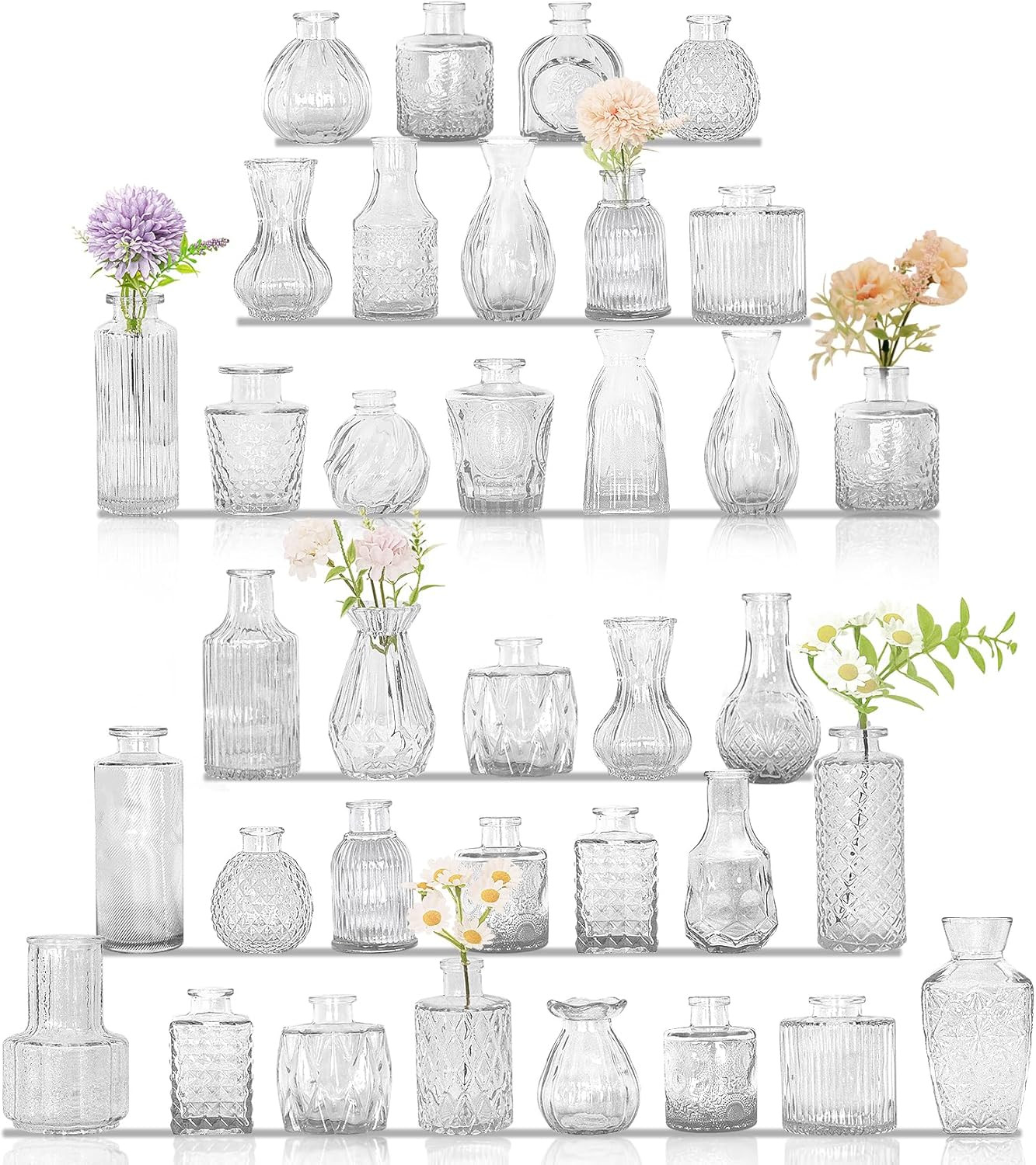 36Pcs Bud Vases Set Small Vintage Glass Bottles Clear Bud Vases in Bulk 36Pcs Bud Vases Set Small Vintage Glass Bottles Clear Bud Vases in Bulk