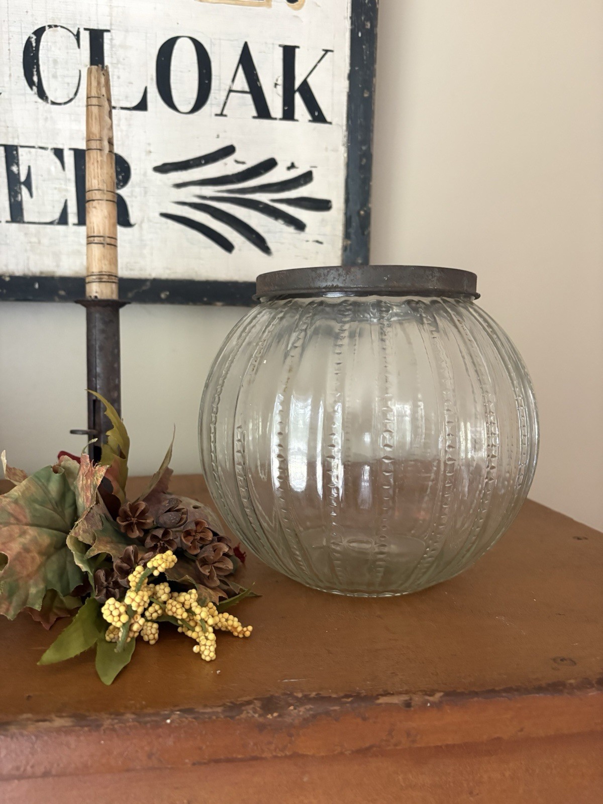 Antique Round Glass Hoosier Cabinet Sugar Jar Zipper Pattern - Pat Apr 1, 1924
