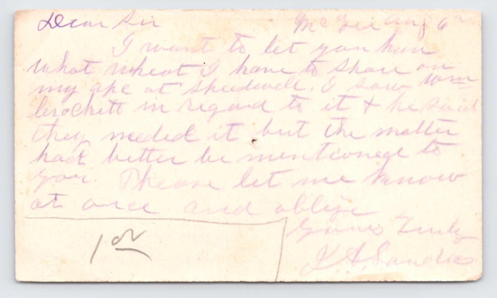 1883 Pen Cancel Graham House Postal Card Wytheville VA Wythe Co. Graham's Forge