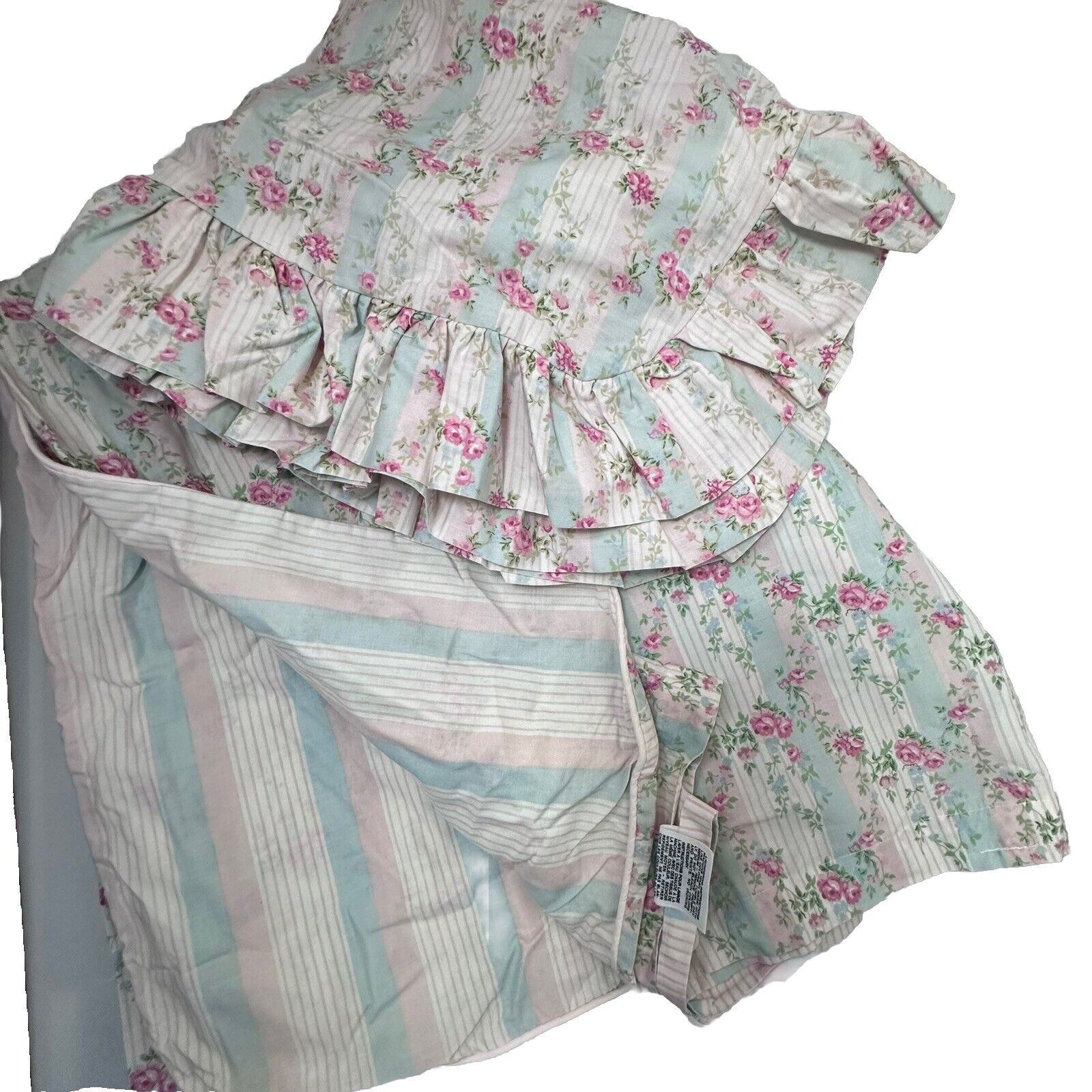 Vintage Laura Ashley Twin Duvet Sham Cottagecore Floral Roses Stripes Shabby