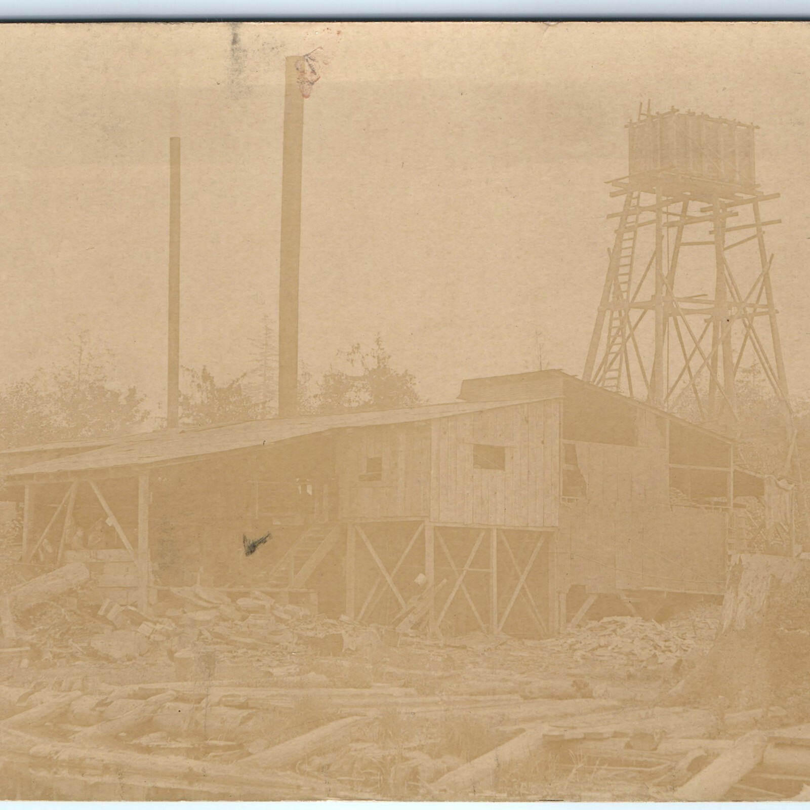 c1910s Sawmill Wood Water Tower RPPC Occupational Lumber Saw Mill Postcard