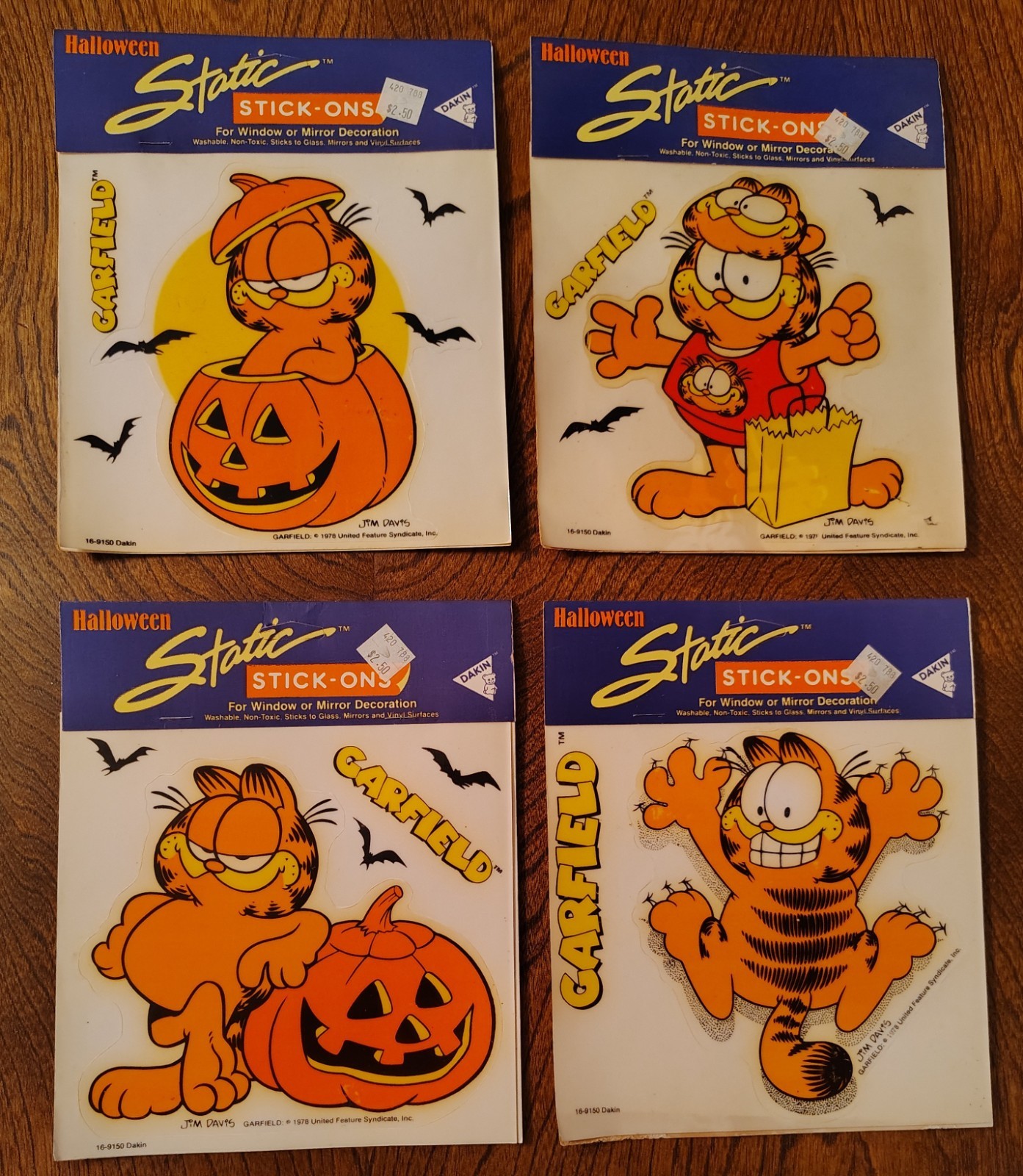 VTG Halloween Garfield 1978 Dakin 16-9150 Static Window Clings Lot of 4