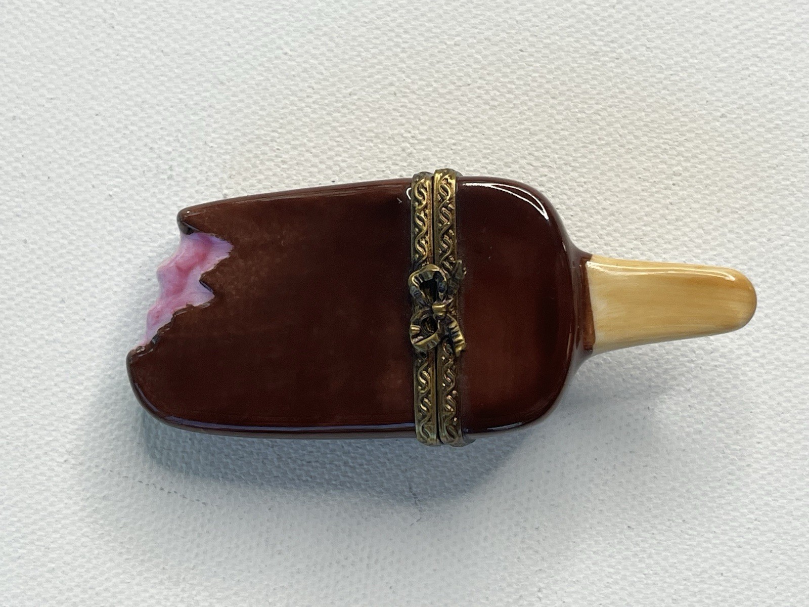 Limoges Trinket Box France Ice Cream Stick Strawberry Pink EXCELLENT RARE