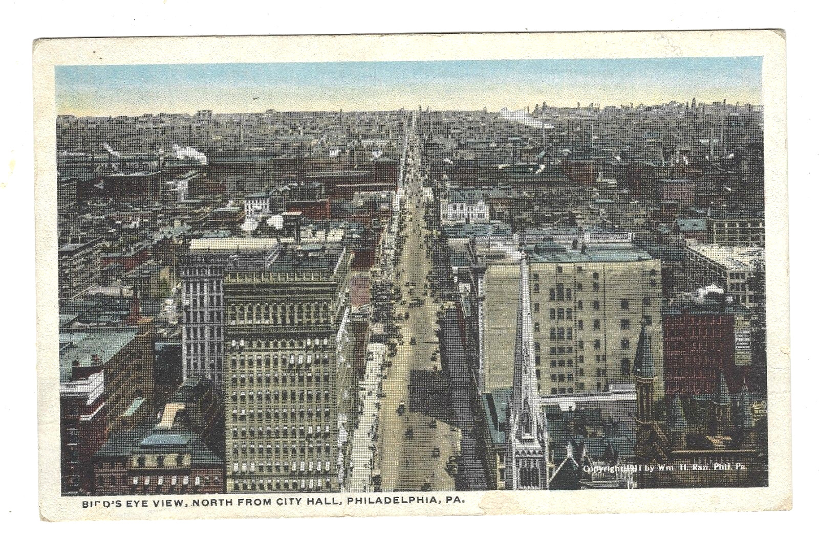Postcard Divided 1915 Bird's Eye View, City Hall, Philadelphia, PA C 1911 Wm Ran