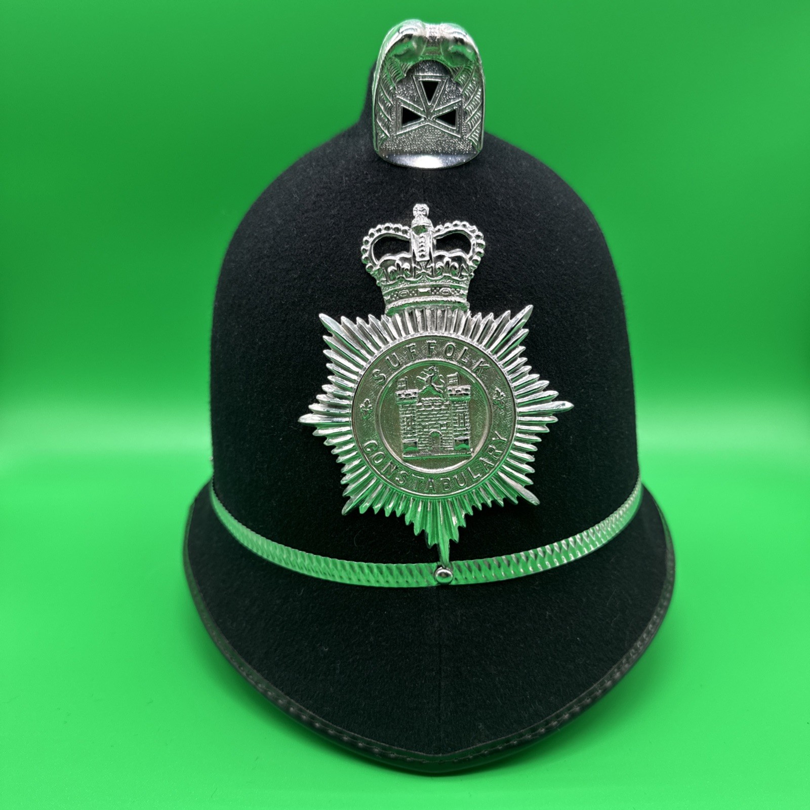 Vintage British Suffolk Constabulary Police Bobby Custodian Helmet Sz 7 1/8 Mint