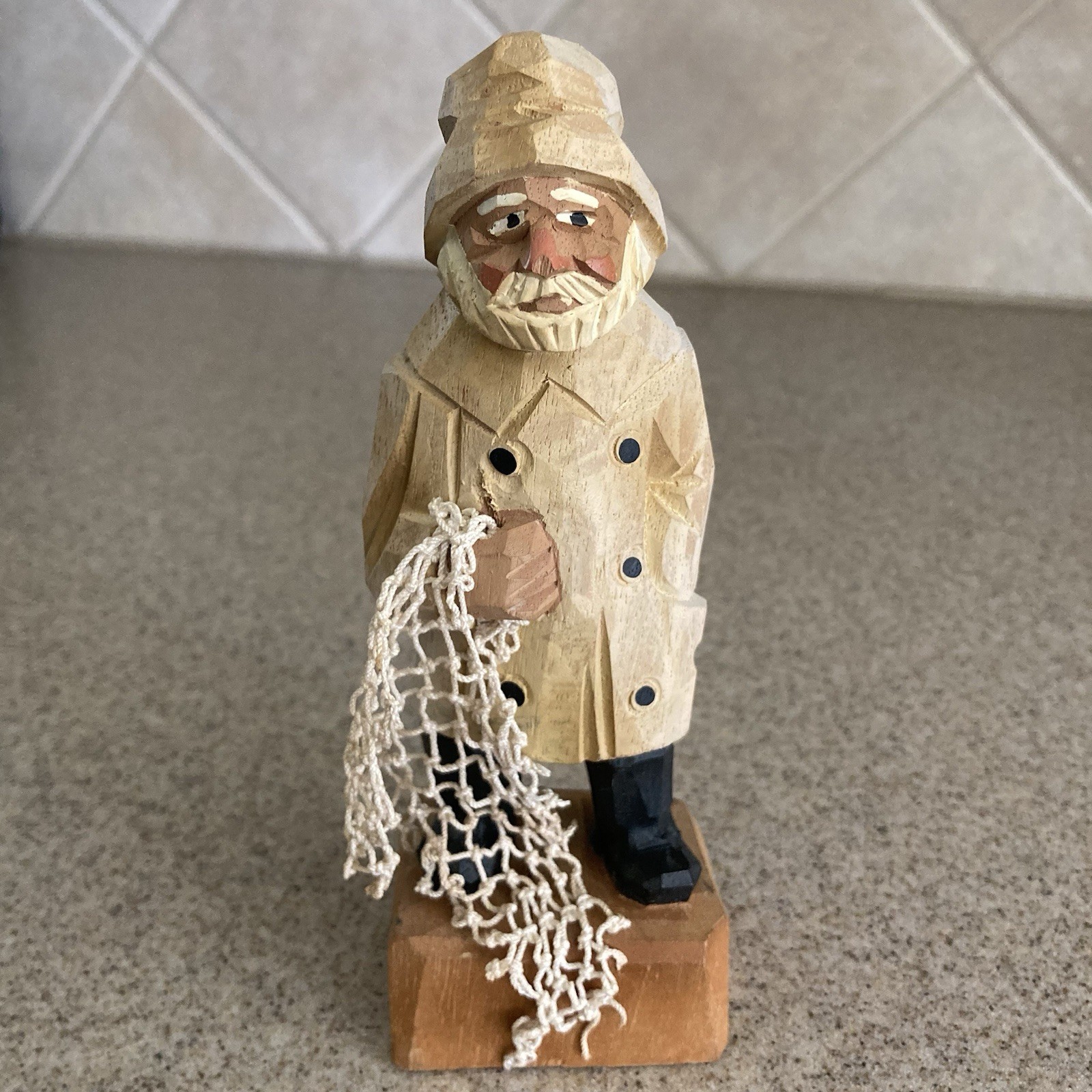 Vtg Hand Carved Sea Captain Figurine Old Salt Fisherman Nautical Folk Art Nanco