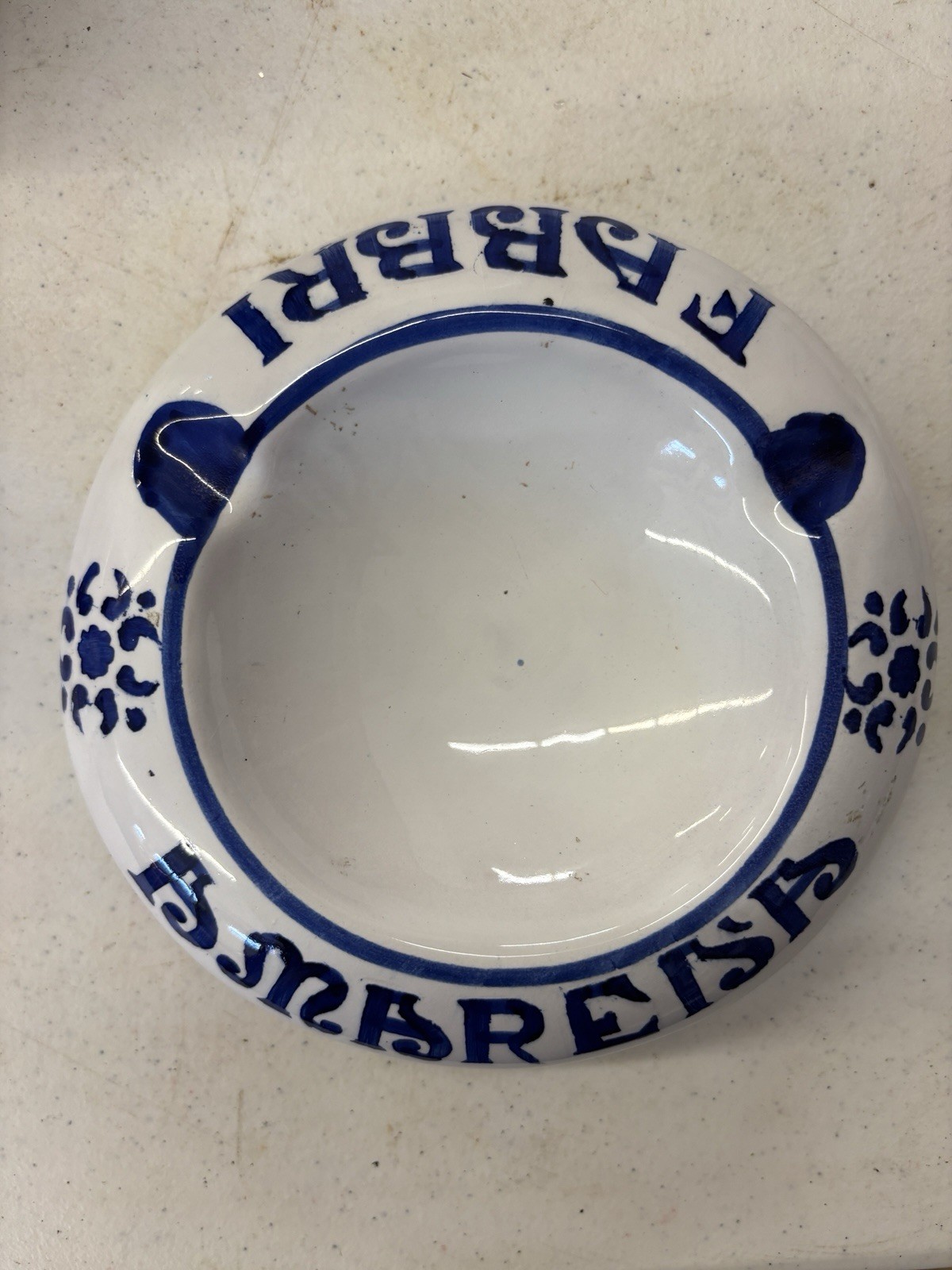 Vintage Fabbri Amarena Deruta Italy Ceramic Ashtray Blue White Majolica