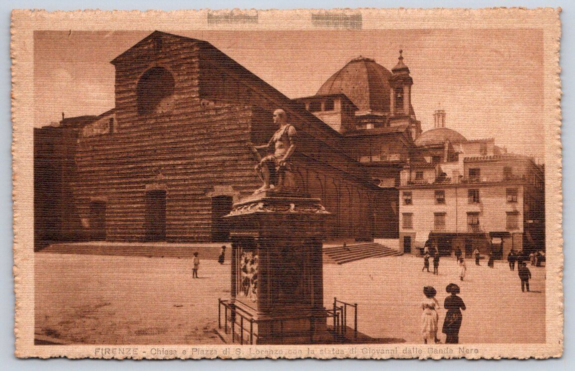 Antique Italy Postcard Firenze Piazza S. Lorenzo Statue 1920s RPPC Antique Italy Postcard Firenze Piazza S. Lorenzo Statue 1920s RPPC
