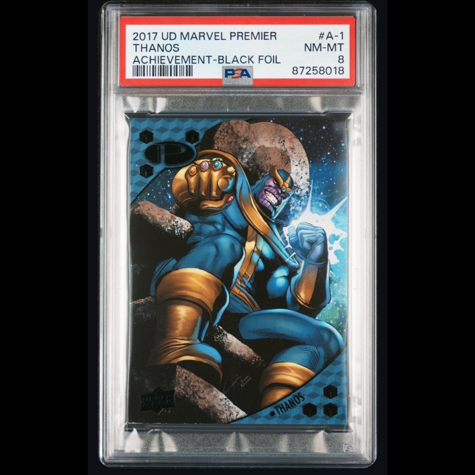 2017 UD Marvel Premier Thanos Achievement Black Foil /5 #A-1 PSA 8 Grail Rare 
