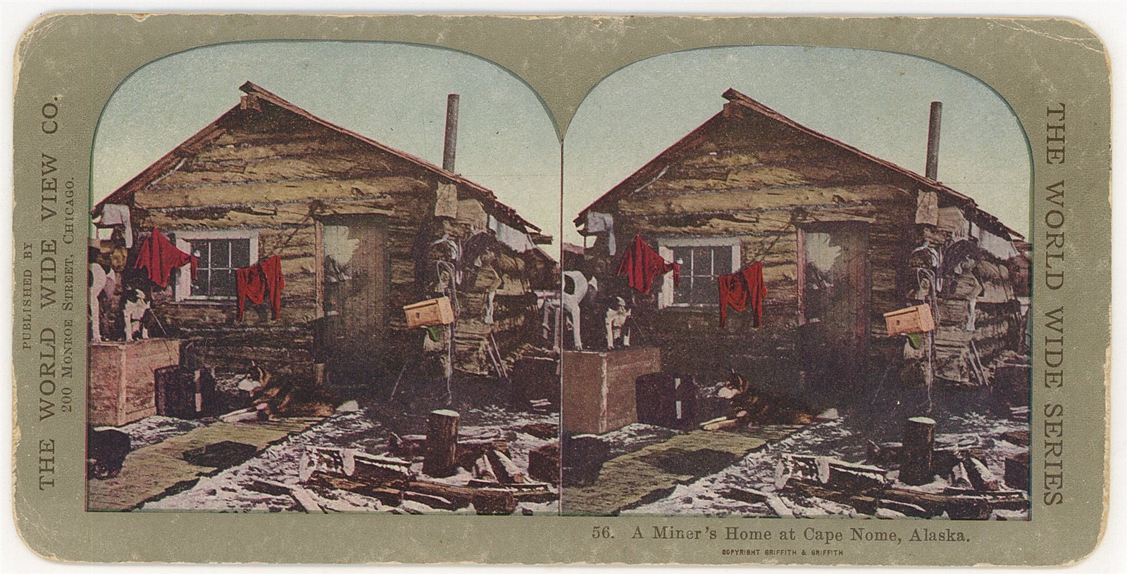 ALASKA STEREOVIEW - Cape Nome - Miner\'s Cabin - World Wide View Co 1890s