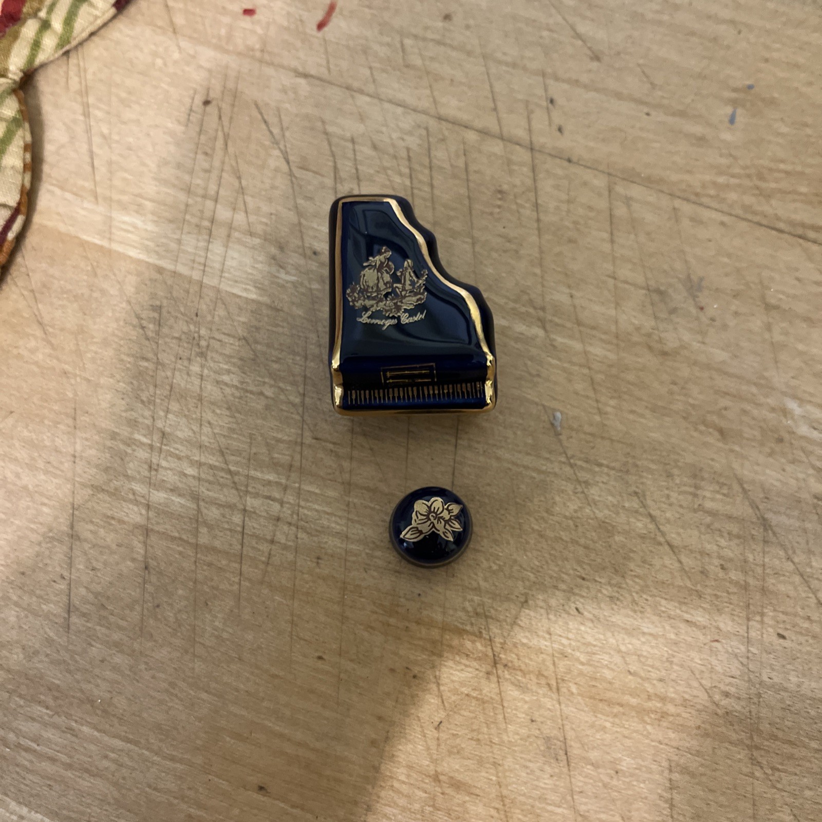 Limoges France Blue Porcelain Dollhouse Miniature Grand Piano w/Stool Vintage