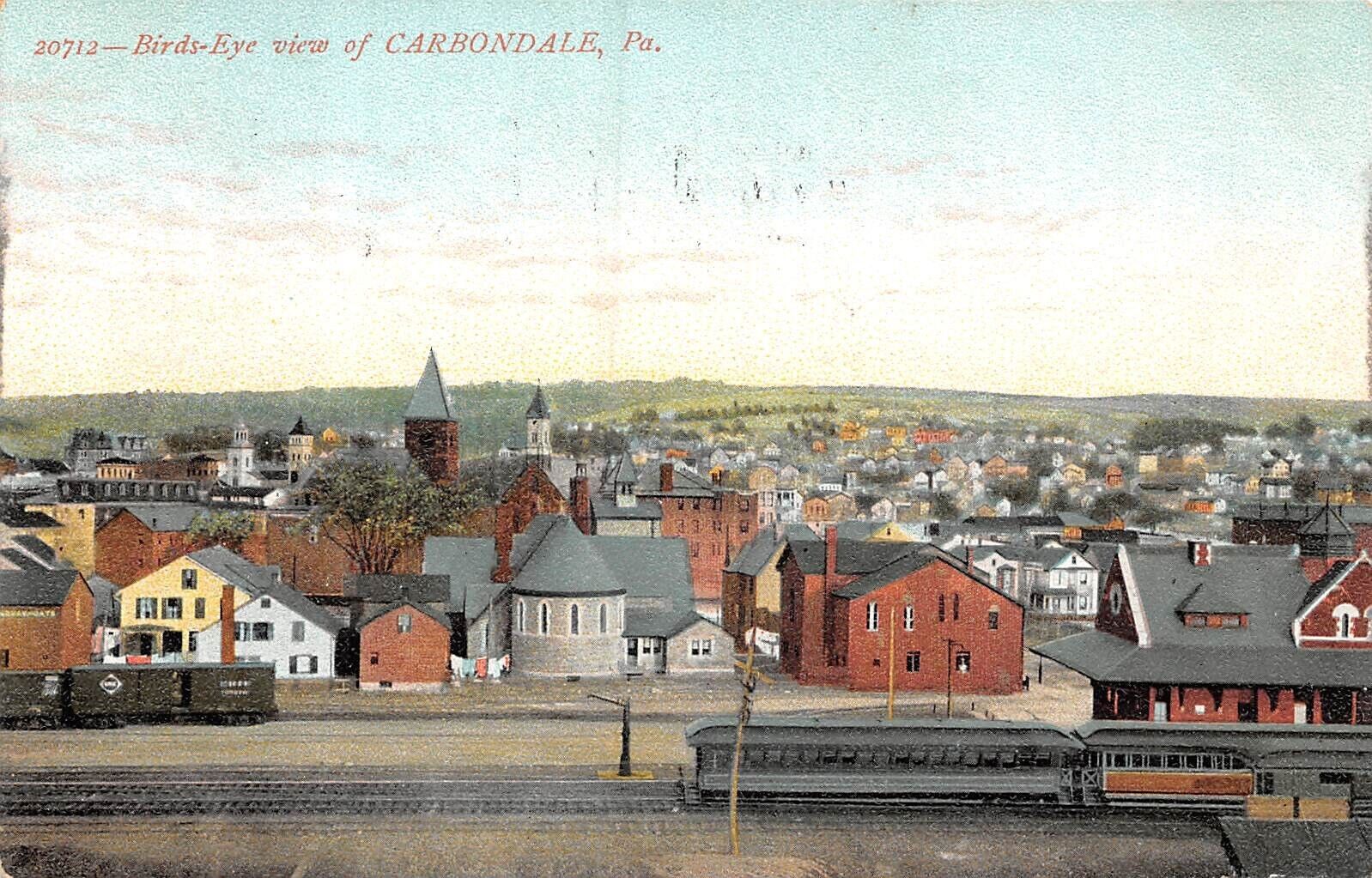 Bird's Eye View Carbondale PA Pennsylvania Train Depot 1909 Postcard