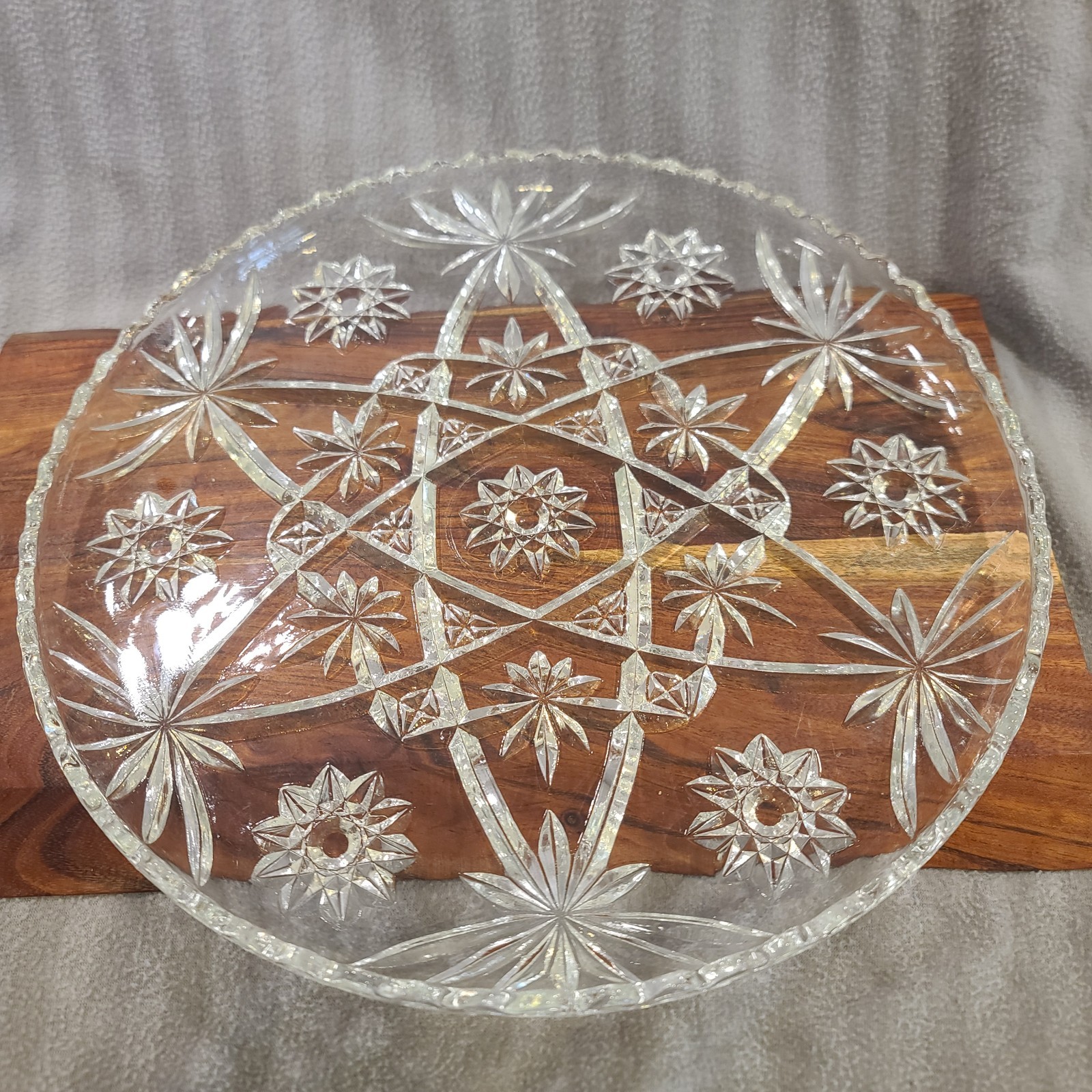 Lead Crystal Round Serving Tray 11” Platter Plate Cake Dish Vintage Lead Crystal Round Serving Tray 11” Platter Plate Cake Dish Vintage