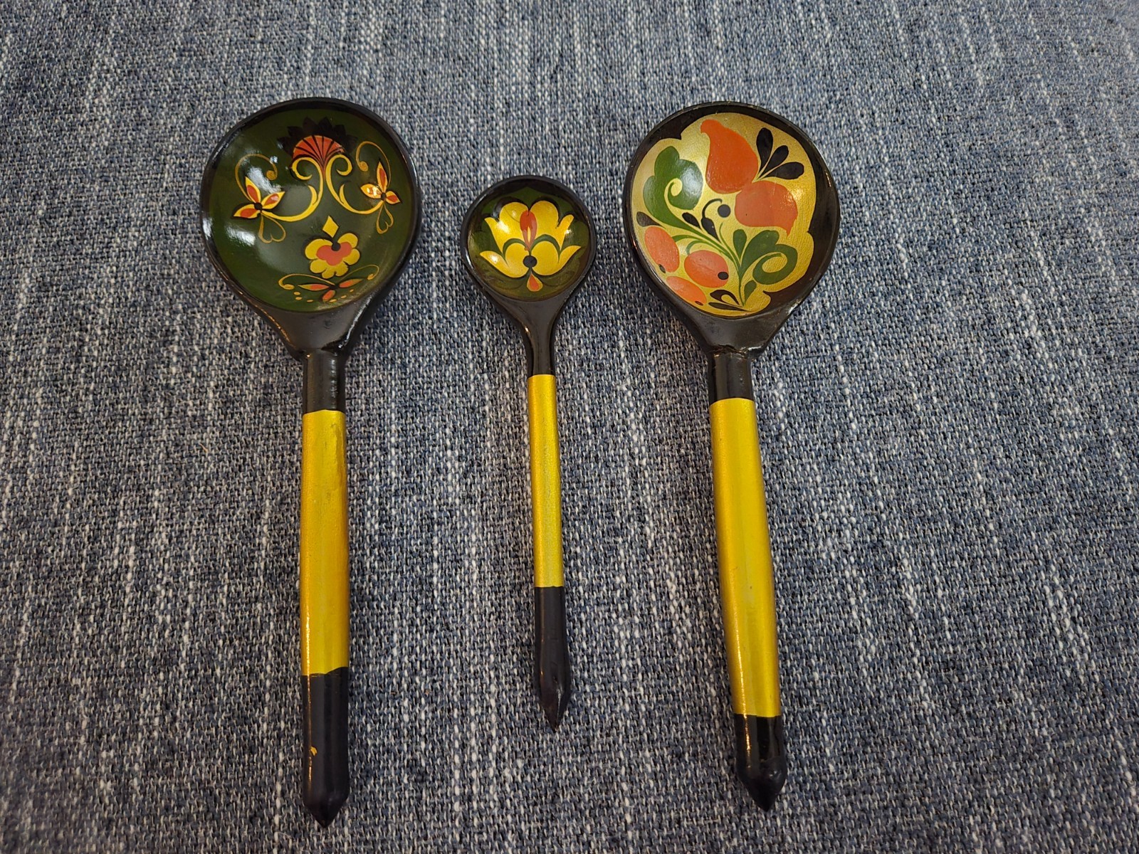 Russian Handmade Wooden Spoons Set of 3 Decorative Floral Design