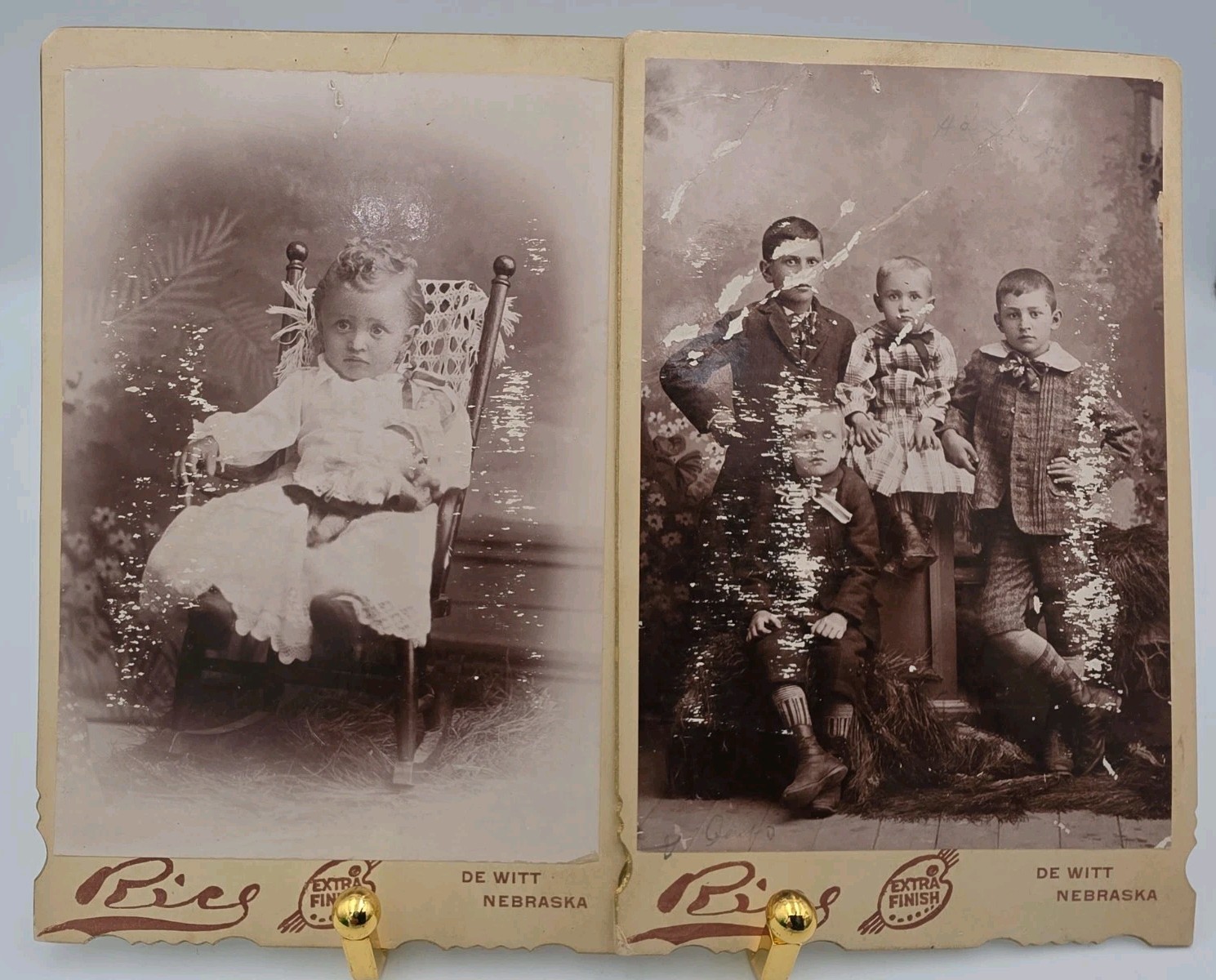 (2)Rics Extra Finish Cabinet Card Marietta Baby Photo Black & White 4x6 De Witt