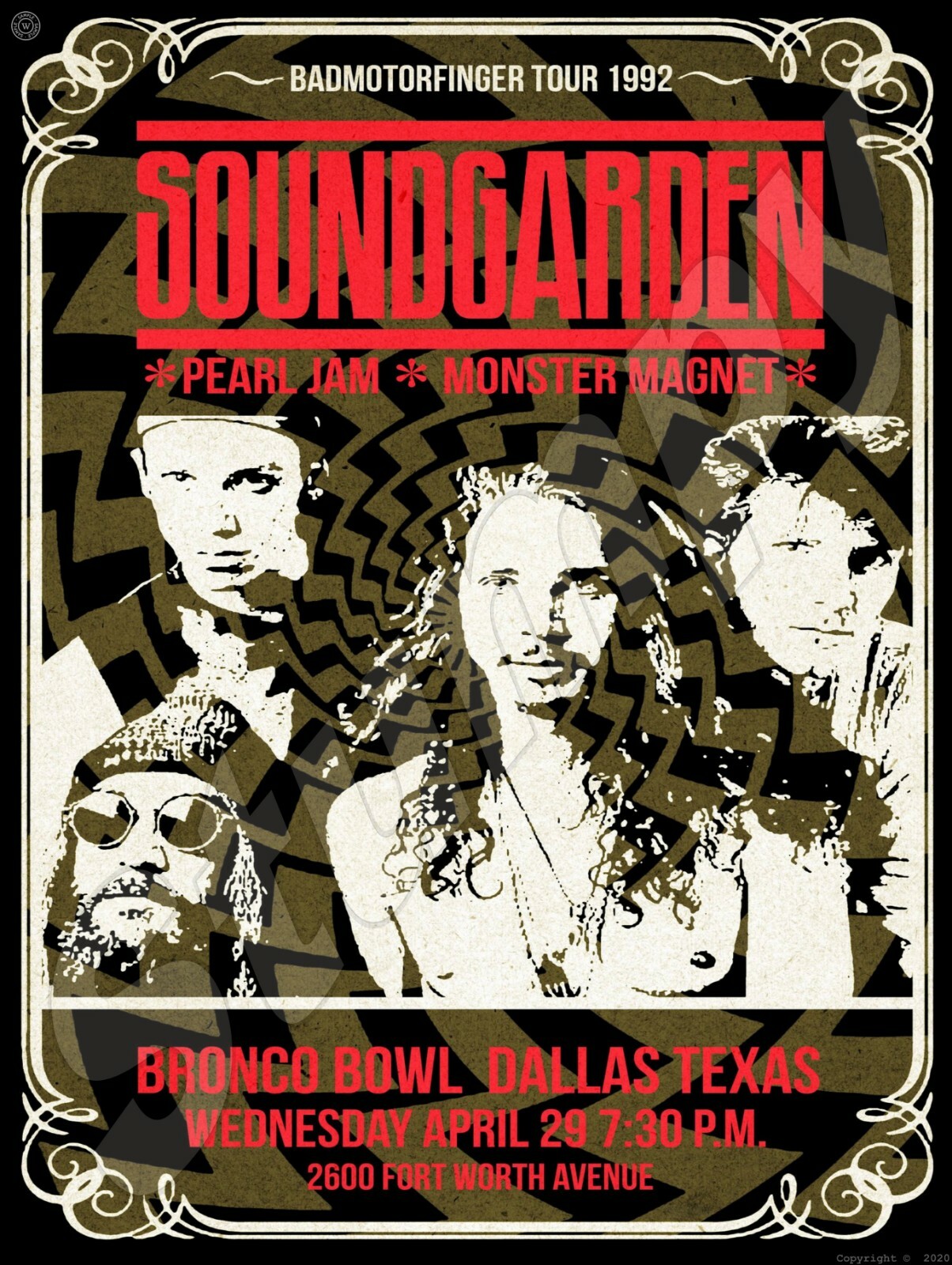 Soundgarden Pearl Jam Badmotorfinger tour 1992 Poster  Metal Sign 9\