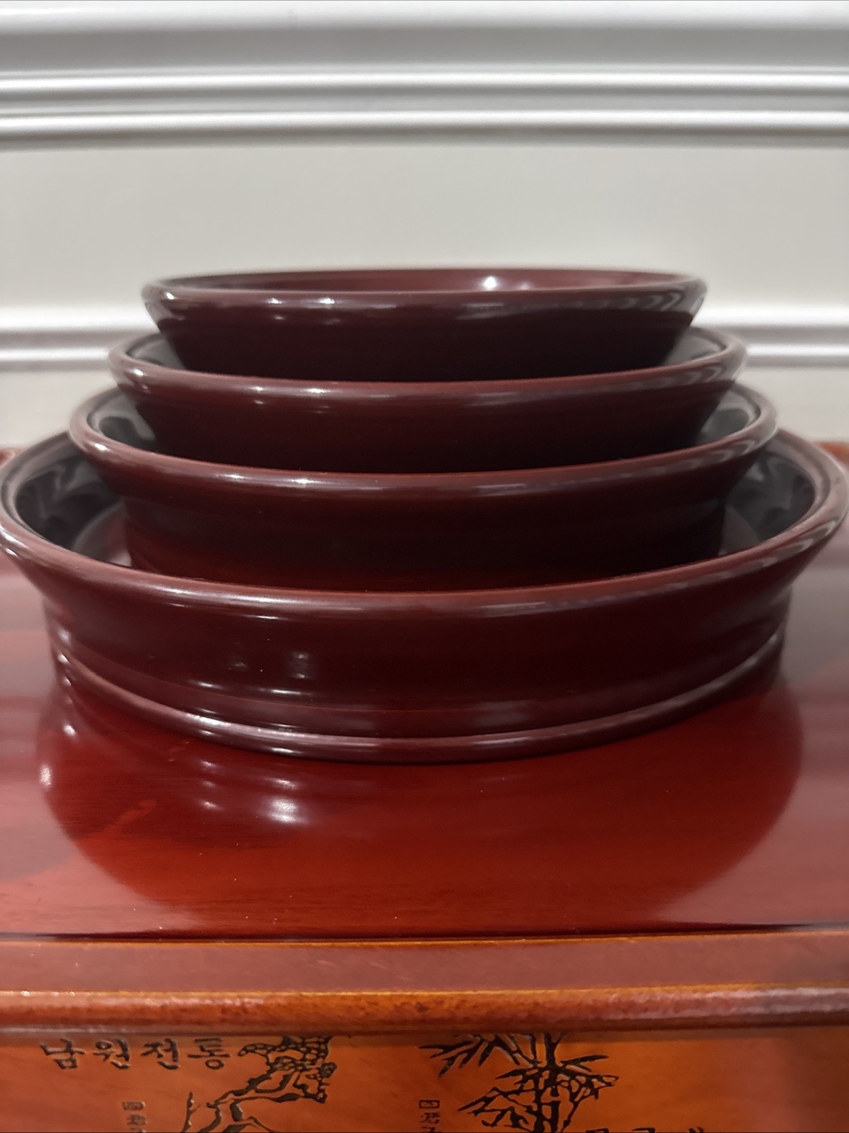 VTG Korean Stunning Namwon Traditional Lacquer Wood Nesting Serving Tray Set-4