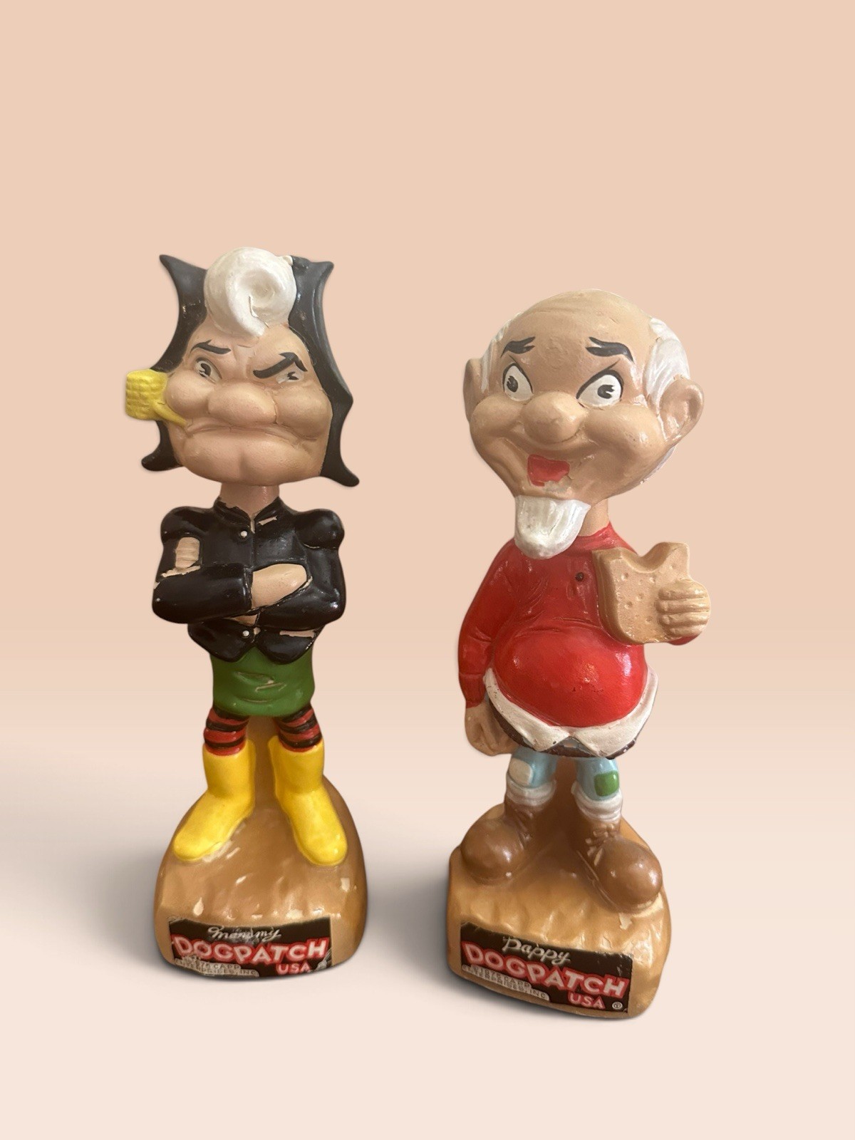Vintage Granny & Pappy Yokum Dogpatch Bobbleheads Souvenir Figures Nodders Rare
