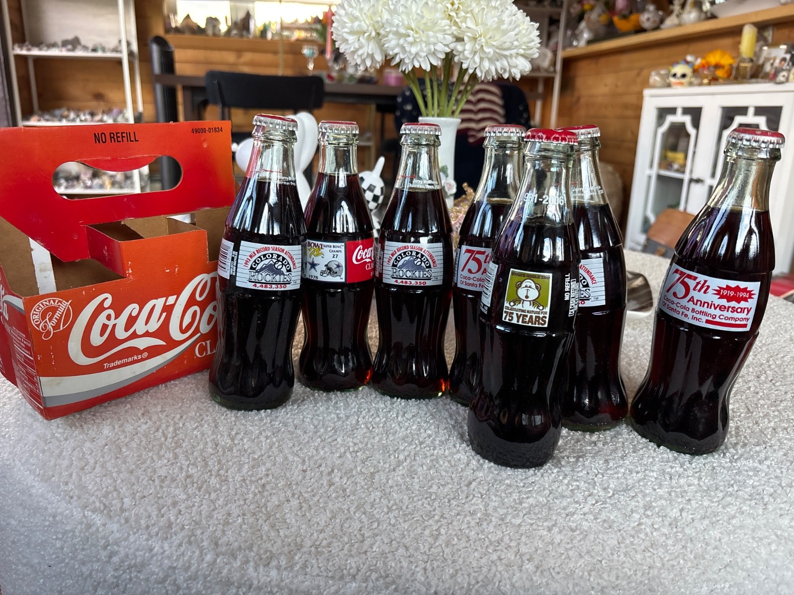 Vintage Coca-Cola 1993 Colorado Rockies & Anniversary Glass Bottles Lot of 7 w/ 