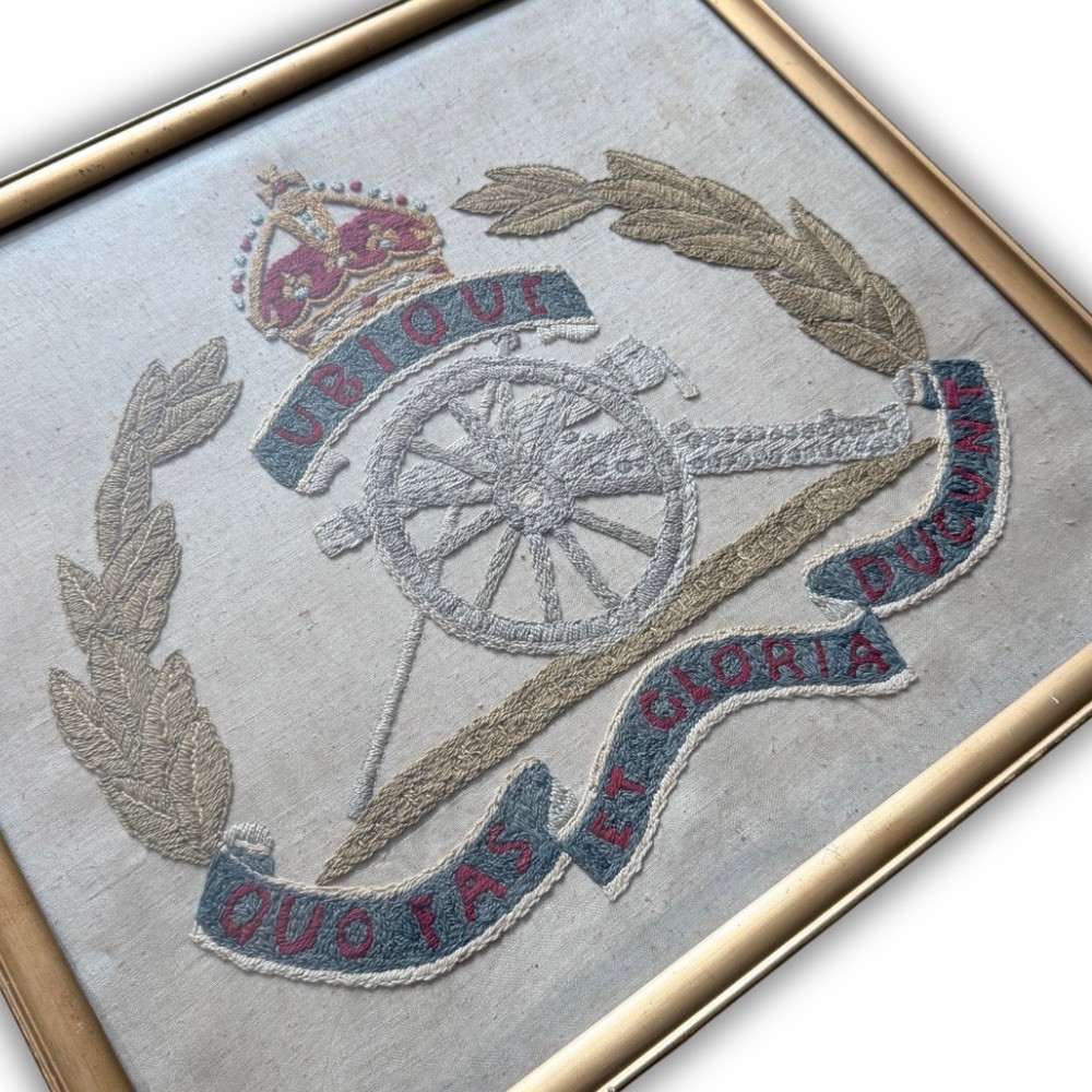 WW1 Royal Artillery RFA Embroidered Crest 1917 Named Soldier Signed Militaria