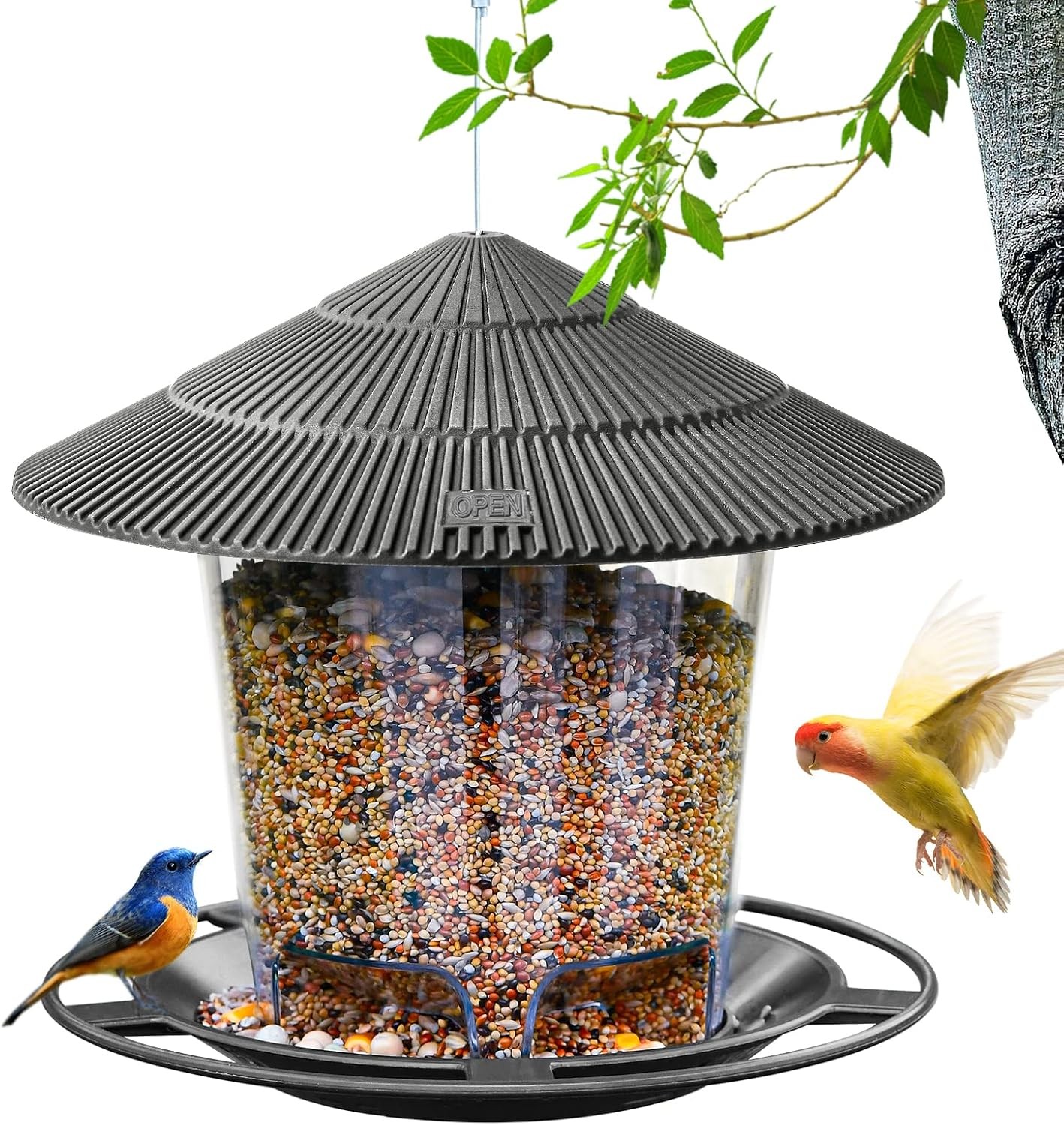Bird Feeder Outdoor Hanging for Wild Bird Seed, Grey