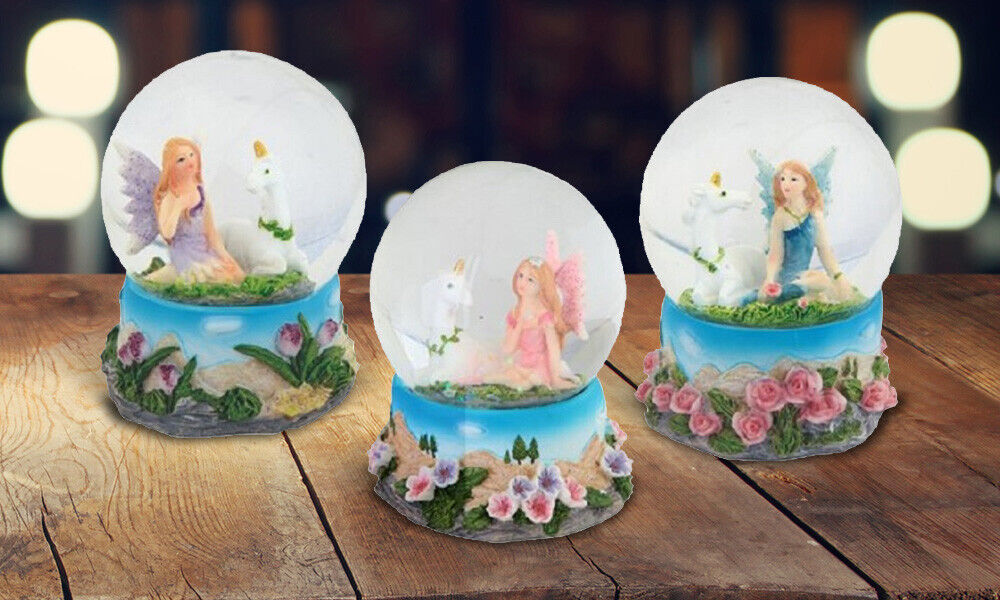 3-Piece Lovely Fairy with Unicorn Snow Globe Set 3.25