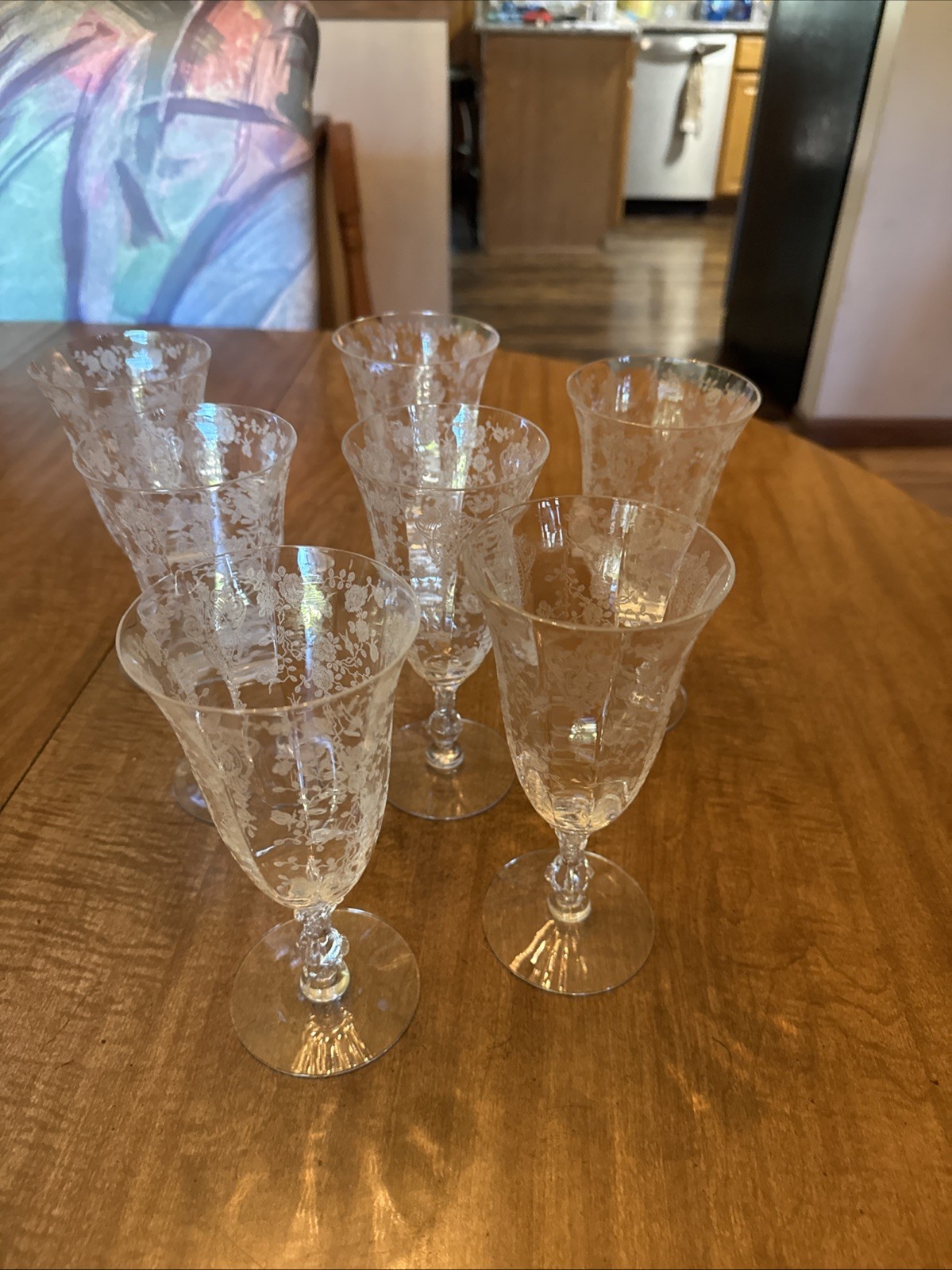 Vintage Etched Crystal Goblets Set of 7